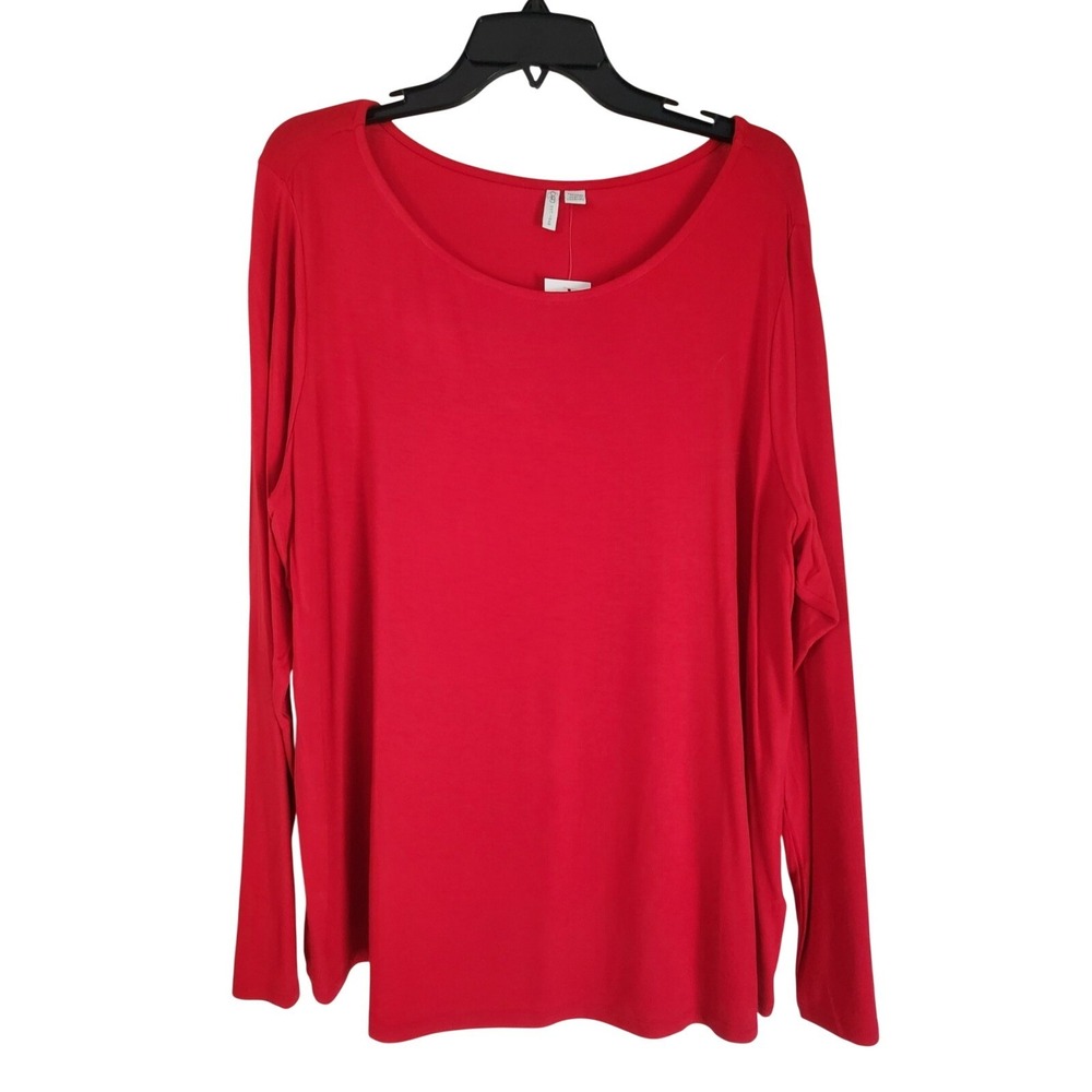 Cato Womens 18/20 NWT Red Long Sleeve Top Scoop Neck Basic Stretch Tee Plus Size